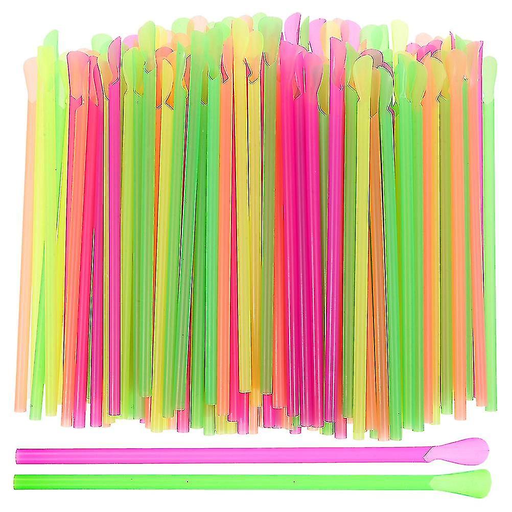 (Y)400pcs Spoon Straws Slushie Straws Spoon Scoop Straws Disposable Beverage Straws For Ice Cones