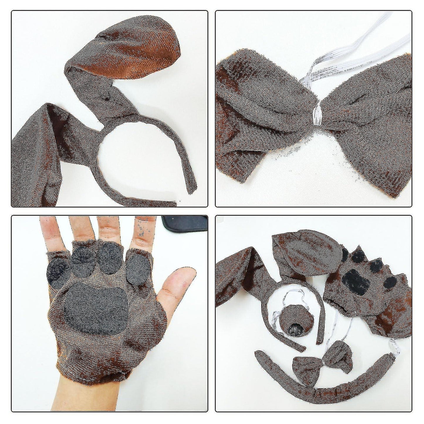 (Y)5 Pieces Puppy Dog Costume Set,Include Dachshund Hairband Nose Tail Gloves Bowtie for Adult Kids Cosplay Children's Day