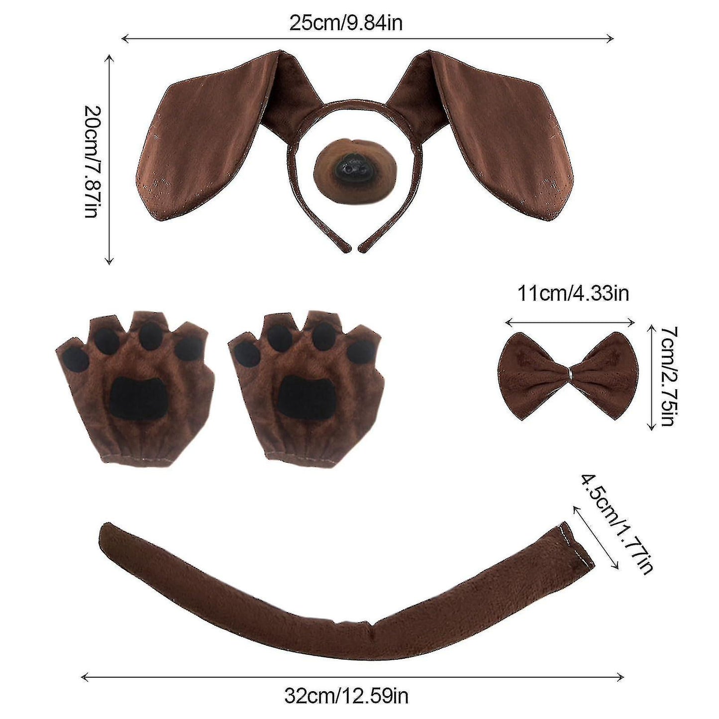 (Y)5 Pieces Puppy Dog Costume Set,Include Dachshund Hairband Nose Tail Gloves Bowtie for Adult Kids Cosplay Children's Day