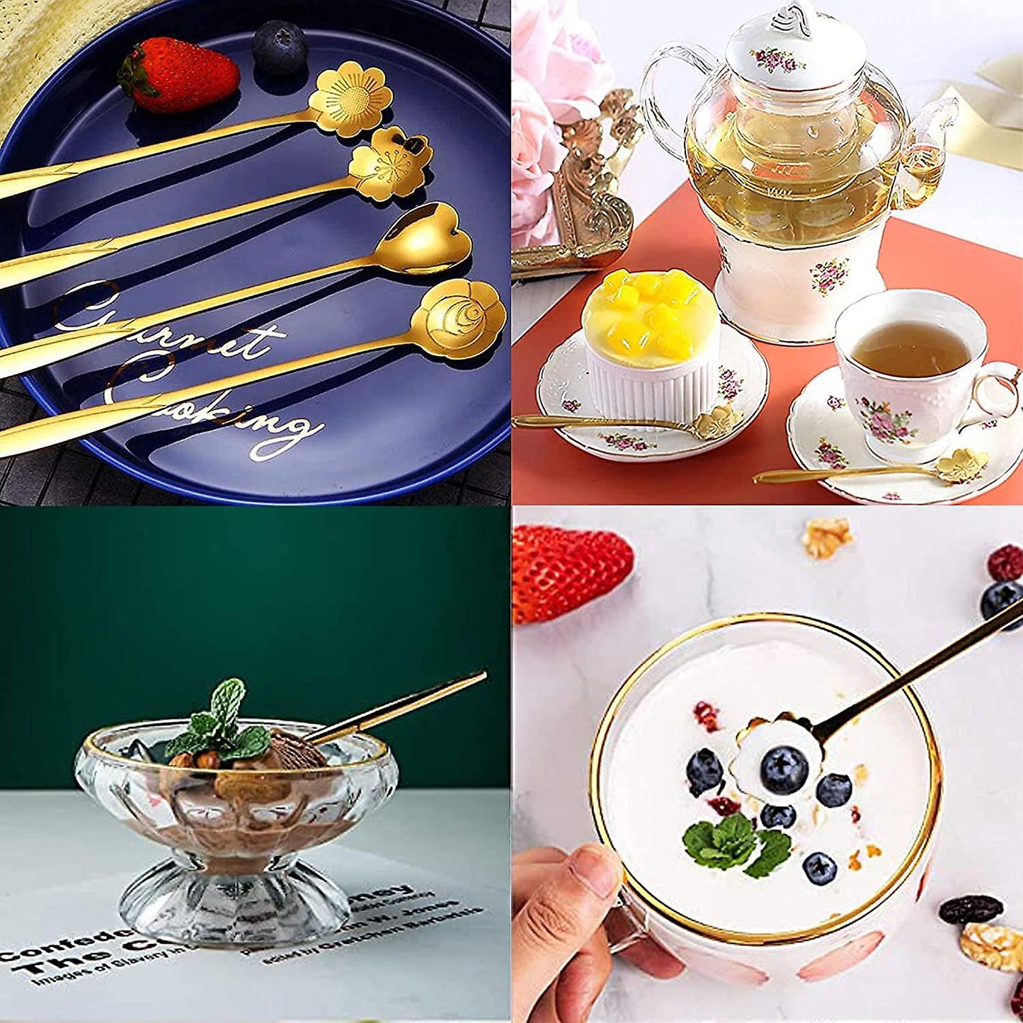 (Y)8pcs Flower Spoon Dessert Spoon Coffee Spoon Sugar Spoon Ice Cream Spoon Reusable Stainless Steel Mixing Spoon