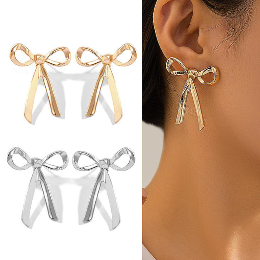 (Y)Gold Silver Bow Earrings for Women Cute Ribbon Bow Stud Earrings Bow Earrings for Jewelry Gift