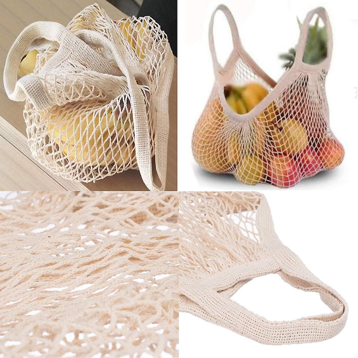 (Y)Reusable Cotton Mesh Grocery Bags Cotton String Bags Net Shopping Bags Mesh Bags Pack of 3