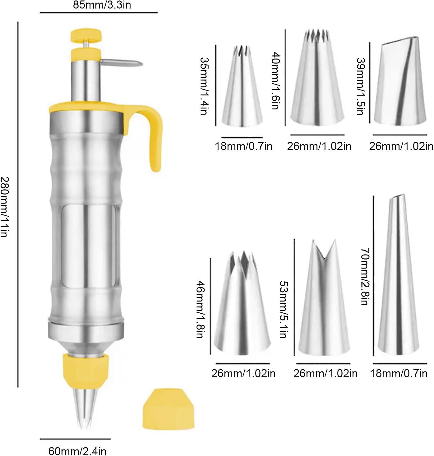 (Y)Cookie Biscuit Press Gun, Multifunctional Stainless Steel Cake Icing Decorating Tool with Nozzles, 6 in 1 Cookie Making Tool