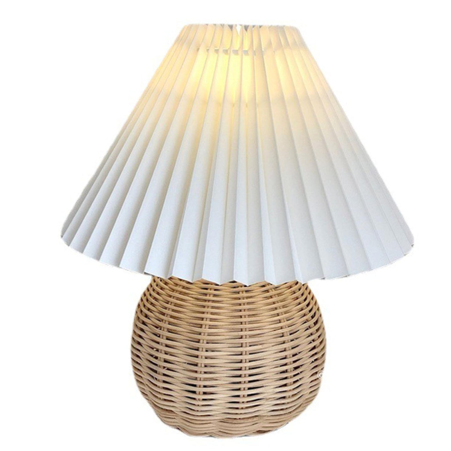 (Y)Vintage Rattan Mini Table Lamp with Pleated Shade, Setsoft Bedside Nightstand Light for Home Decor