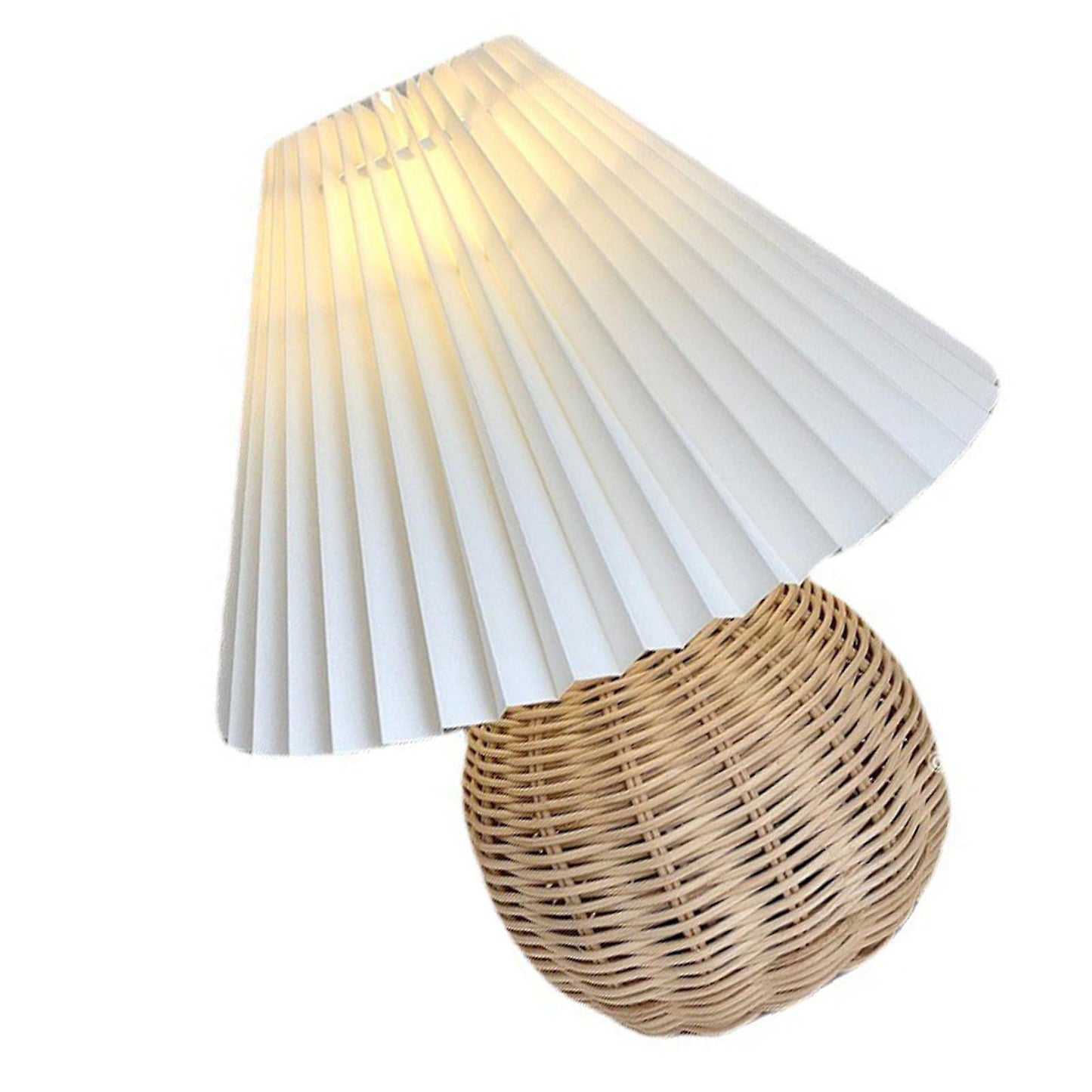 (Y)Vintage Rattan Mini Table Lamp with Pleated Shade, Setsoft Bedside Nightstand Light for Home Decor
