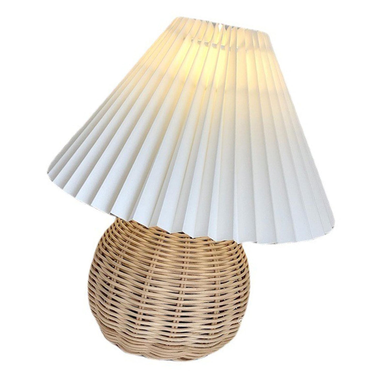 (Y)Vintage Rattan Mini Table Lamp with Pleated Shade, Setsoft Bedside Nightstand Light for Home Decor