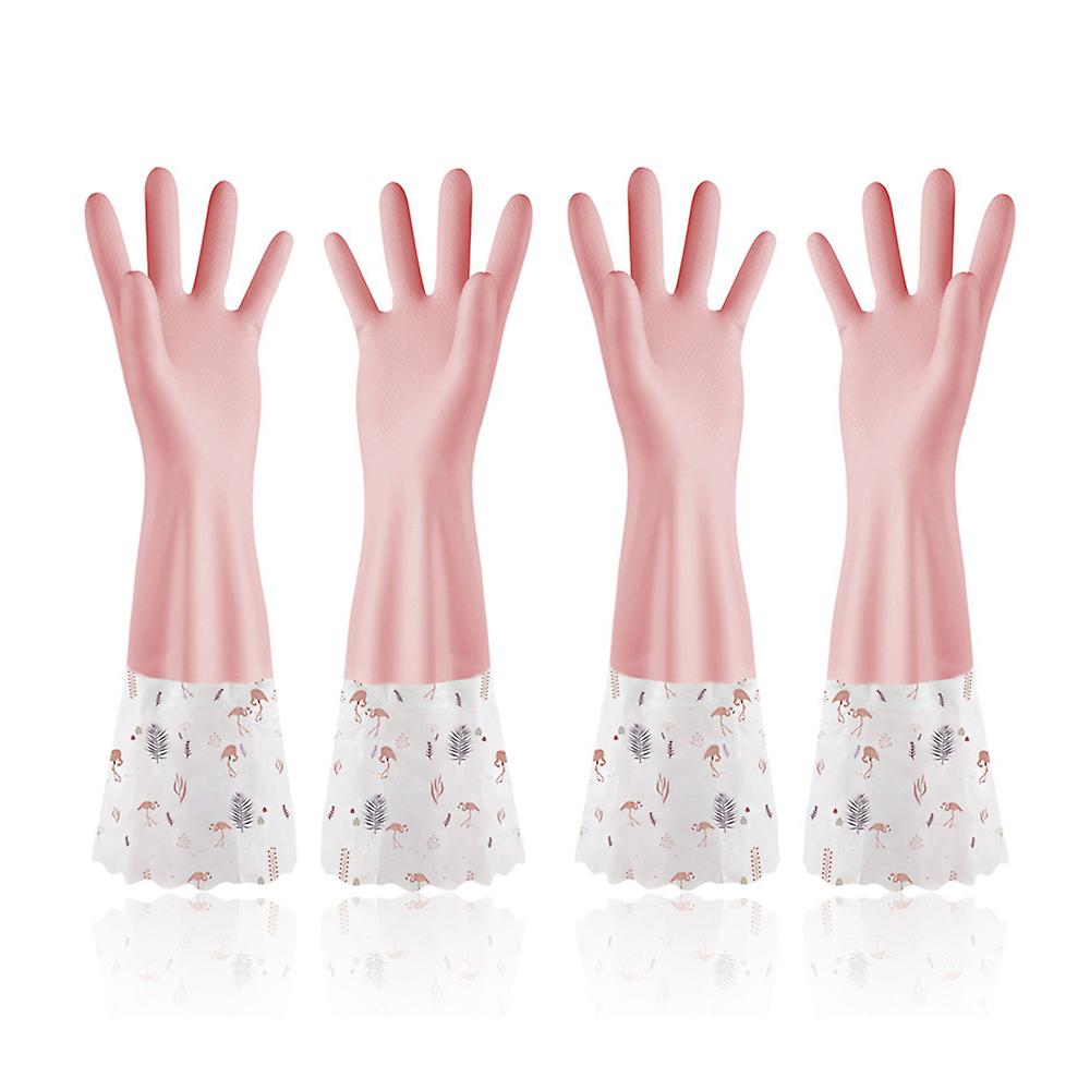 (Y)2 pairs Oil-proof dishwashing gloves,2 pairs of kitchen work gloves-D-700(single layer without velvet) wide mouth-pink