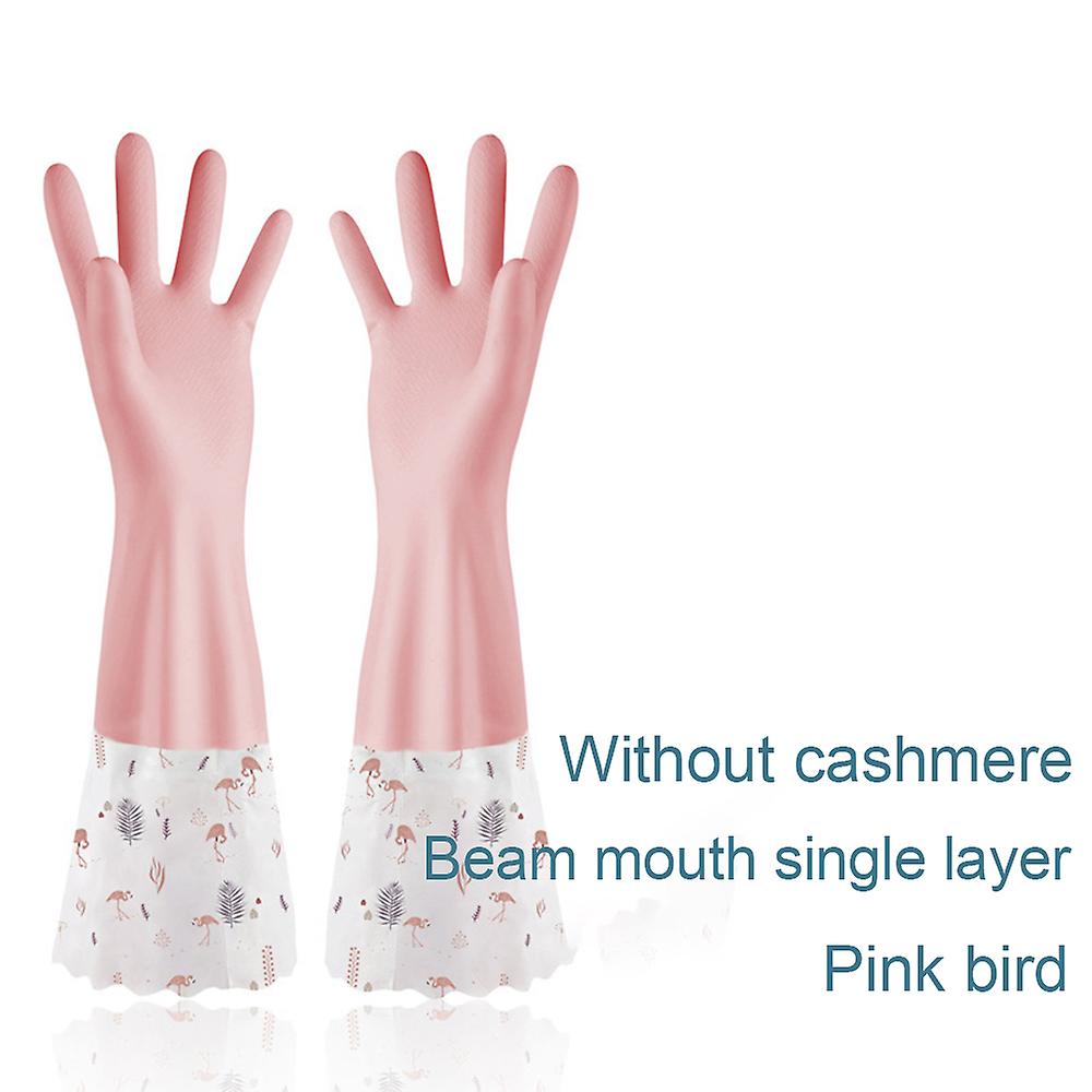 (Y)2 pairs Oil-proof dishwashing gloves,2 pairs of kitchen work gloves-D-700(single layer without velvet) wide mouth-pink