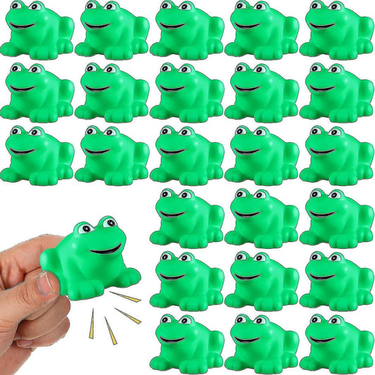 (Y)24Pcs Rubber frog squeaking and floating green frog, rubber bath toys, baby shower swimming bathtub toys, boys and girls bath toys