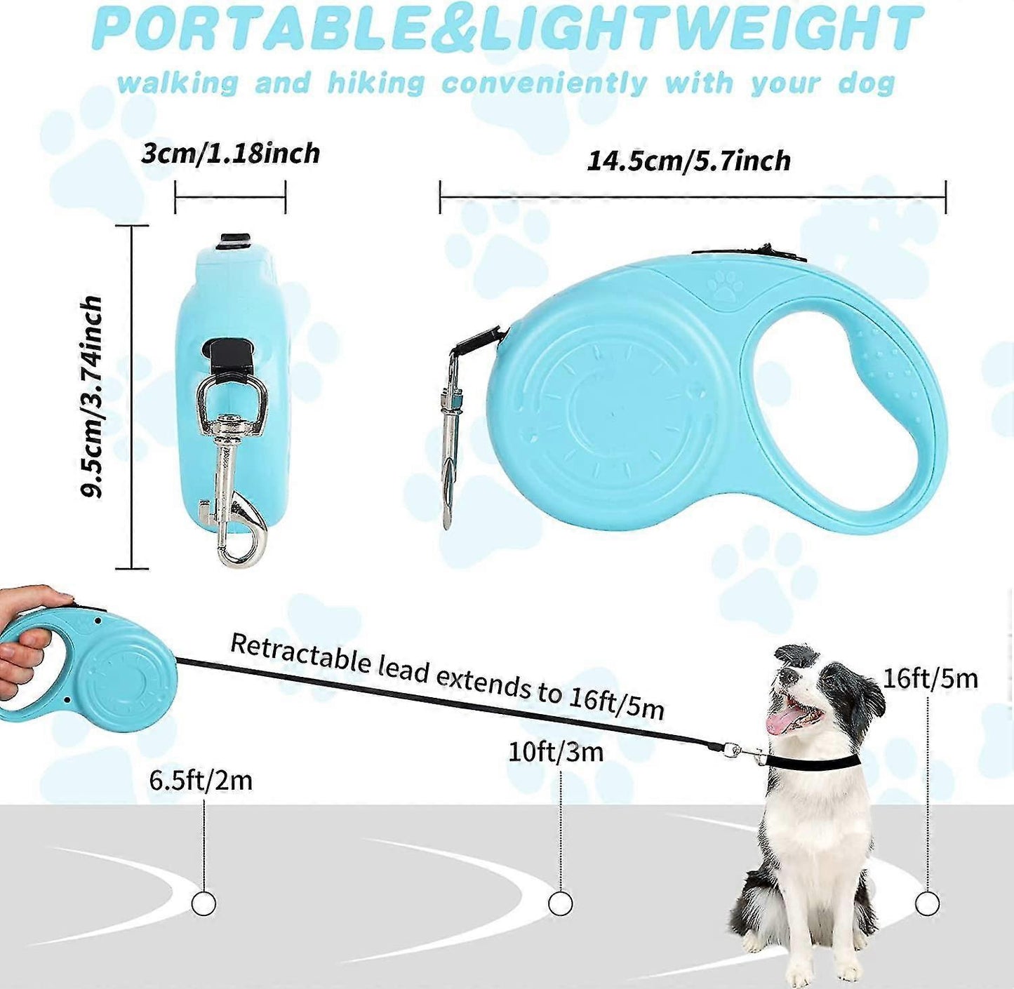 (Y)Retractable Dog Leash,5m Extendable Dog Leashes With Non-slip Handle,tangle Free Retractable Dog Leash For Small Medium