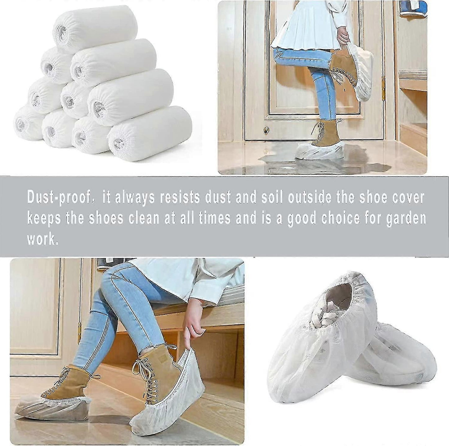 (Y)100 Pack (50 Pair) Disposable Shoe Cover, White Resistant Boot Covers Non Slip Shoe Booties For Indoors