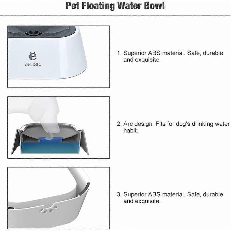 (Y)Floating pet water bowl, 1.5 L, non-spill slow water dispenser, anti-spill, anti-choking, automatic feeding bowl for dogs, cats