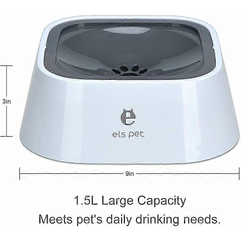 (Y)Floating pet water bowl, 1.5 L, non-spill slow water dispenser, anti-spill, anti-choking, automatic feeding bowl for dogs, cats