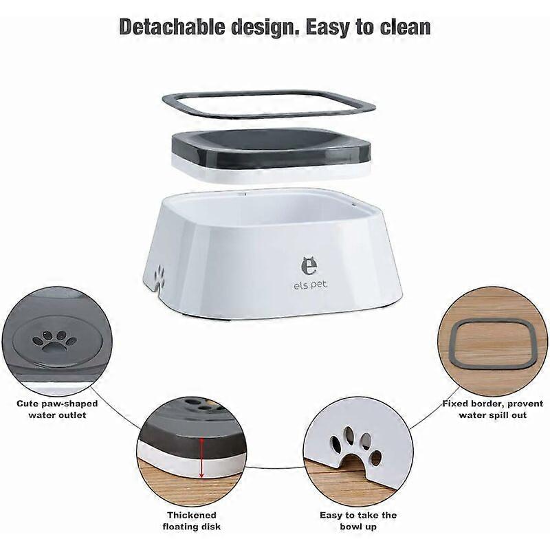 (Y)Floating pet water bowl, 1.5 L, non-spill slow water dispenser, anti-spill, anti-choking, automatic feeding bowl for dogs, cats