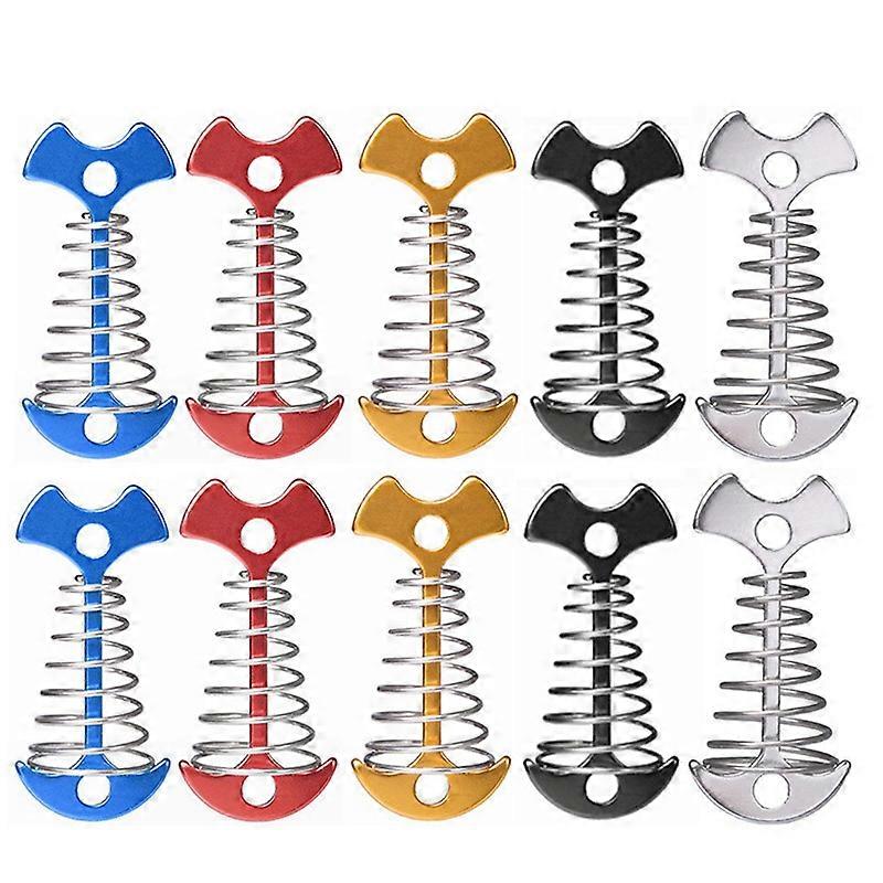 (Y)10Pcs Adjustable Plank Floor Spring Anchor Tent Pegs Buckle Outdoor Awning Deck Fixed Nails Camping Tent Hooks