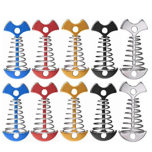 (Y)10Pcs Adjustable Plank Floor Spring Anchor Tent Pegs Buckle Outdoor Awning Deck Fixed Nails Camping Tent Hooks