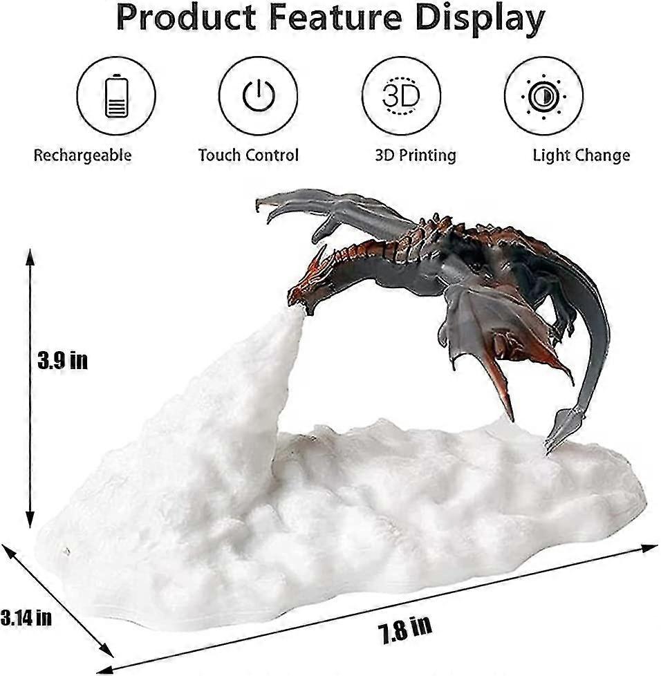 (Y)Fire Dragon Lamps, 3d Printed Night Light For Kids, Led Moon Light, Usb Dragon Lamp Christmas Dragon Gifts -CHSZ