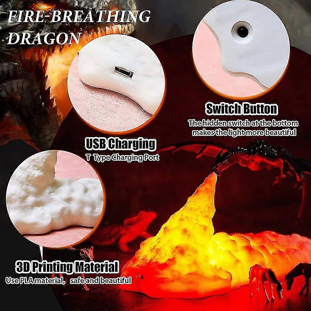 (Y)Fire Dragon Lamps, 3d Printed Night Light For Kids, Led Moon Light, Usb Dragon Lamp Christmas Dragon Gifts -CHSZ