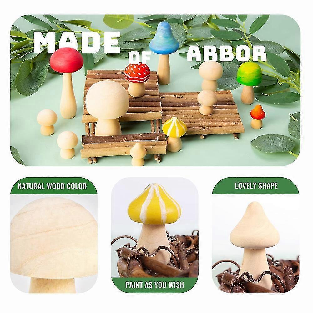 (Y)30 Pieces Unfinished Wooden Mushroom 6 Sizes of Natural Wooden Mushrooms for Arts & Crafts Projects