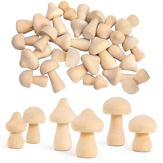 (Y)30 Pieces Unfinished Wooden Mushroom 6 Sizes of Natural Wooden Mushrooms for Arts & Crafts Projects