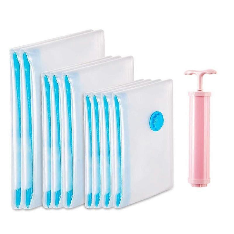 (Y)10pcs Durable Vacuum Storage Bags For Clothes Pillows Bedding Blanket More Space Save Compression Travel Hand Pump Seal Zipper