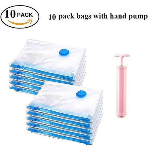 (Y)10pcs Durable Vacuum Storage Bags For Clothes Pillows Bedding Blanket More Space Save Compression Travel Hand Pump Seal Zipper