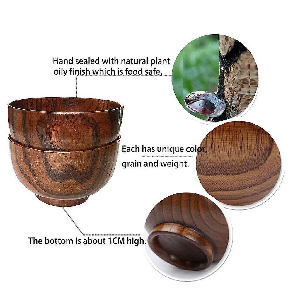 (Y)6 Pcs Wood Bowls Serving Tableware for Rice, Soup, Dip, Coffee, Tea, Decoration Wooden Salad Bowl