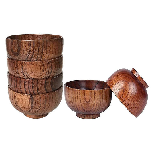 (Y)6 Pcs Wood Bowls Serving Tableware for Rice, Soup, Dip, Coffee, Tea, Decoration Wooden Salad Bowl