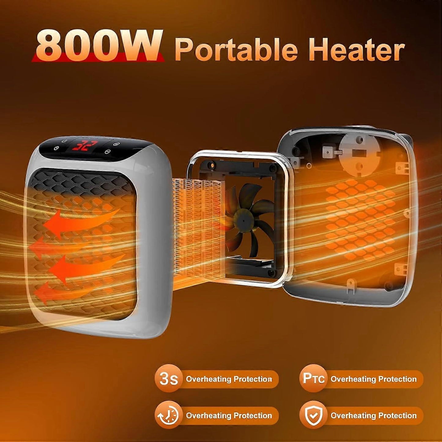 (Y)Portable Heater, 800W Ceramic Plug in Heater, Space Electric Fan Heater with Remote Control, 12H Timer, LED Display