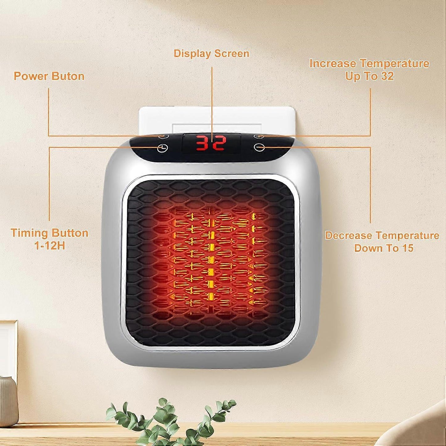 (Y)Portable Heater, 800W Ceramic Plug in Heater, Space Electric Fan Heater with Remote Control, 12H Timer, LED Display