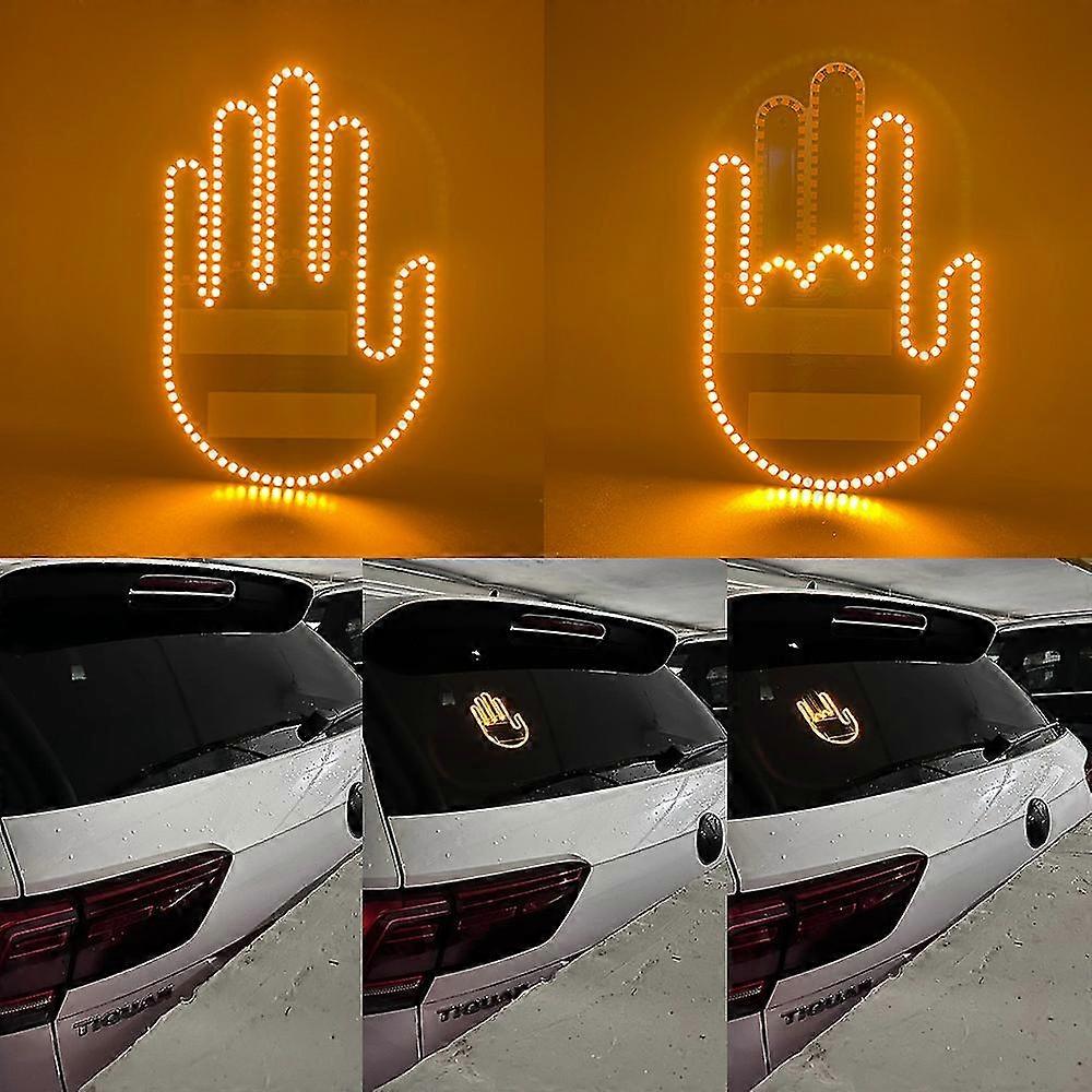 (Y)New LED Illuminated Gesture car light Finger car light With Remote Road Rage Signs Middle Finger Gesture car light Hand Lamp