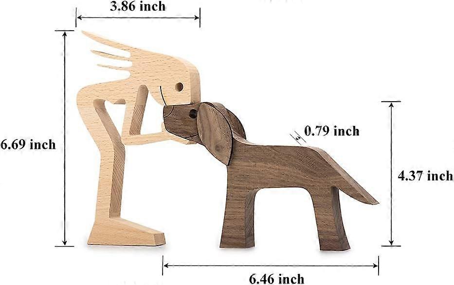 (Y)New Wooden Sculptures Handmade Accents Craft Figurine for Home Decor Accents, Woman and Dog Wooden Statue,