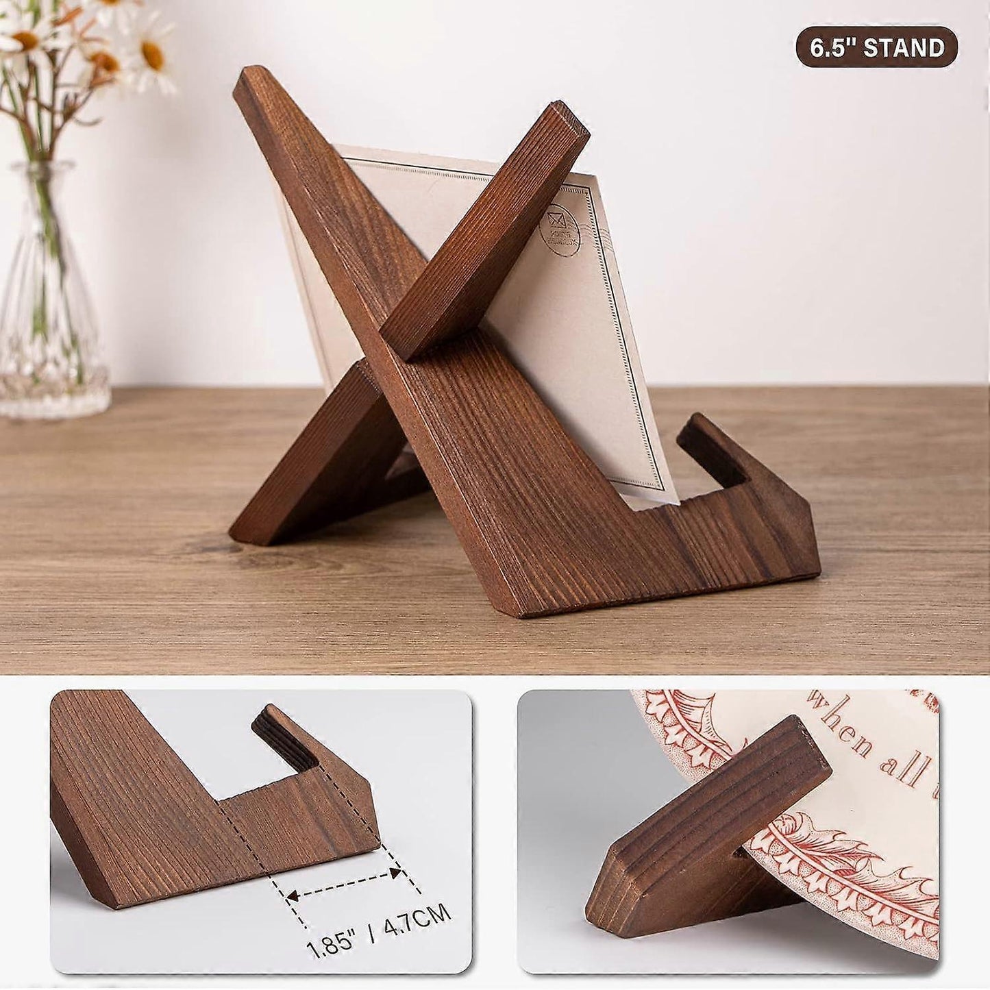 (Y)Plate Holder Display Stand - 6.5 Inch Picture Frame Stand, Wooden Display Stand for Book, Photo, Decorative Plate