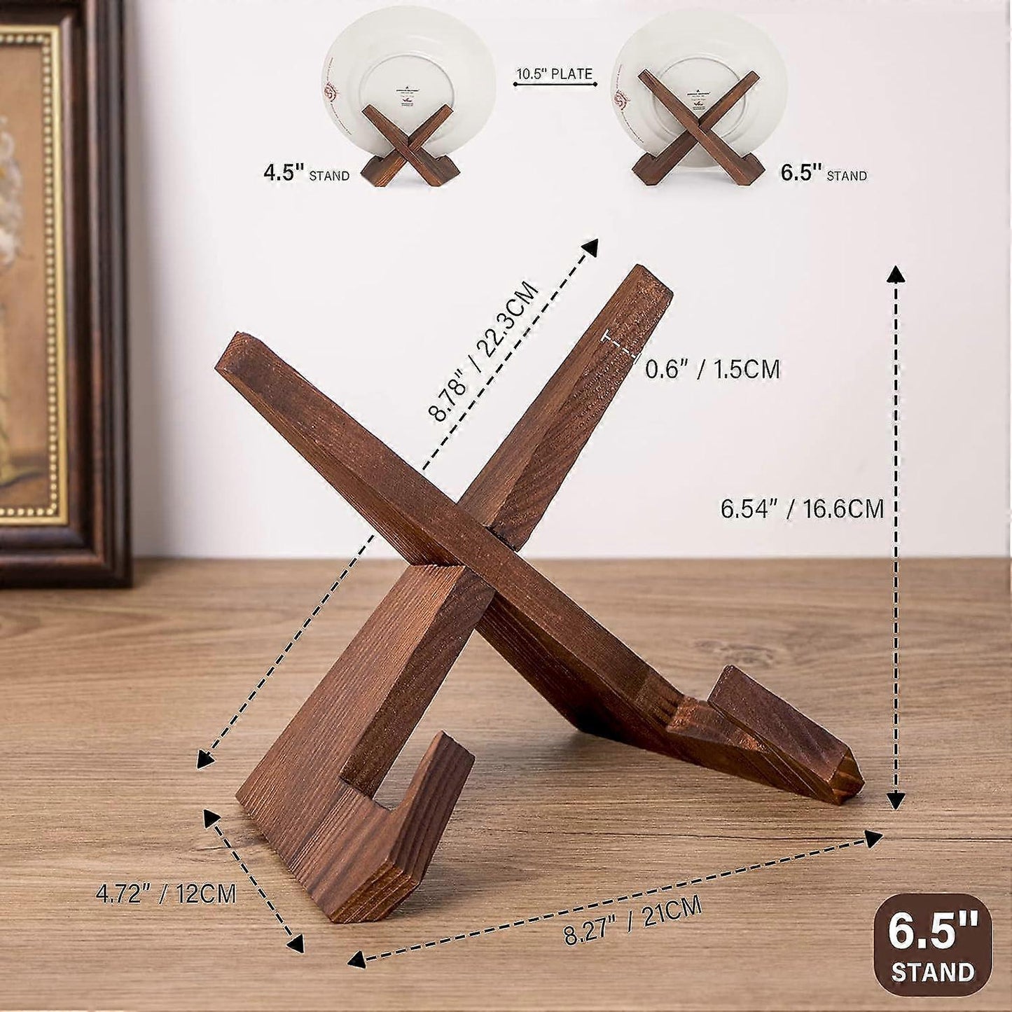 (Y)Plate Holder Display Stand - 6.5 Inch Picture Frame Stand, Wooden Display Stand for Book, Photo, Decorative Plate