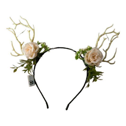 (Y)Light up LED Deer Antlers Flowers Headband for 3 Lighting Modes Prop Costume