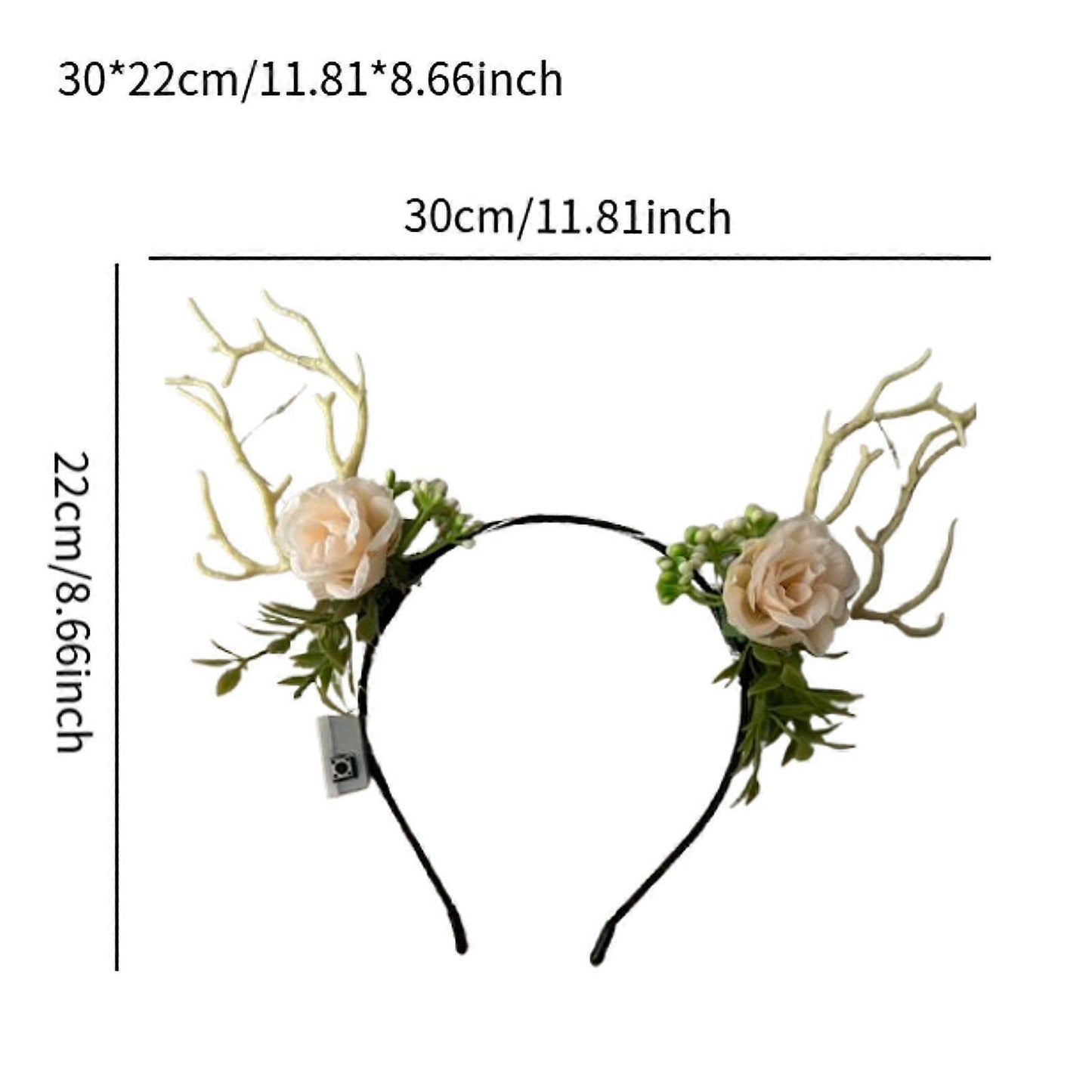 (Y)Light up LED Deer Antlers Flowers Headband for 3 Lighting Modes Prop Costume