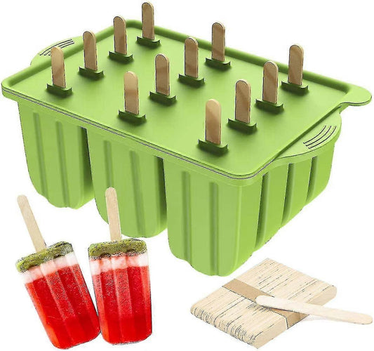 (Y)Reusable Bpa Free Silicone Popsicle Molds With 50 Wooden Sticks (green)