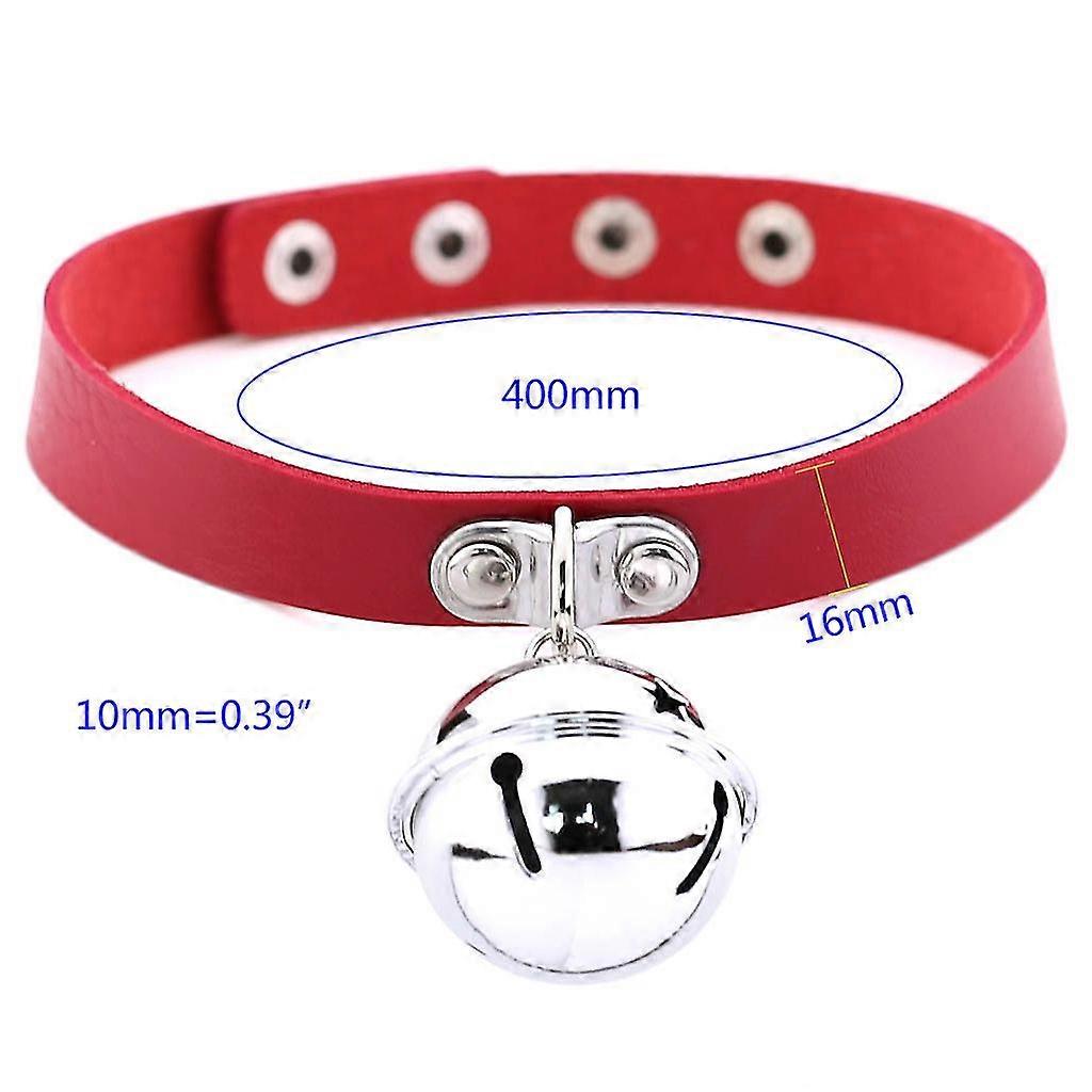 (Y)Gothic Choker Adjustable Big Bell Choker Maid Collar Ring Pu Leather Necklace