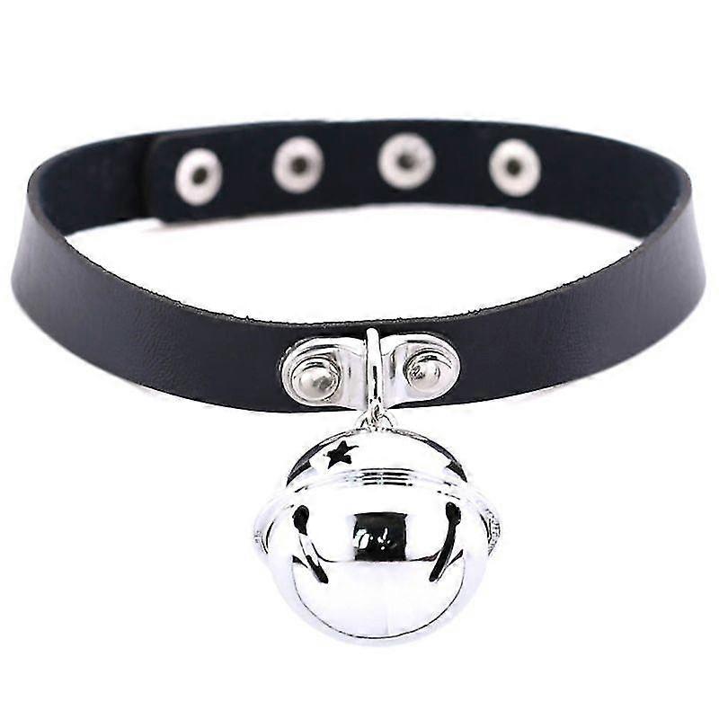 (Y)Gothic Choker Adjustable Big Bell Choker Maid Collar Ring Pu Leather Necklace