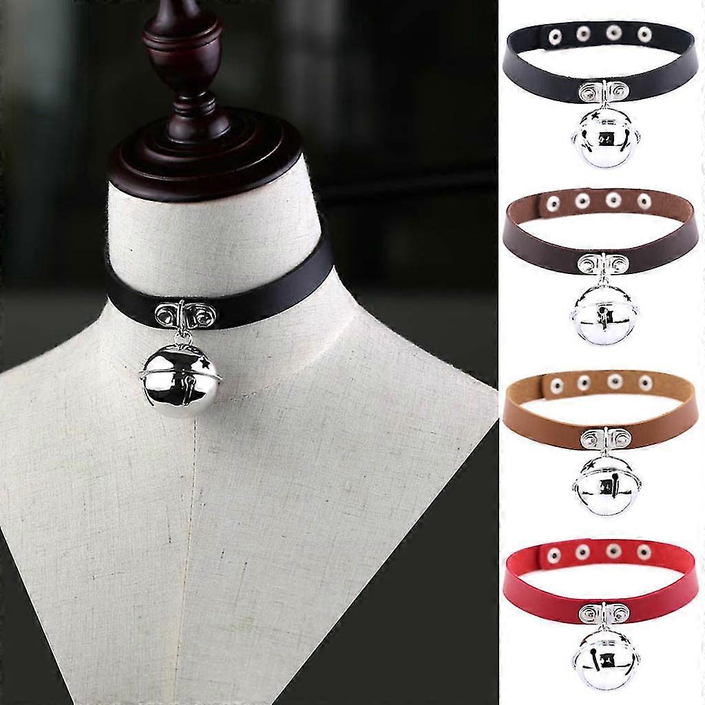 (Y)Gothic Choker Adjustable Big Bell Choker Maid Collar Ring Pu Leather Necklace