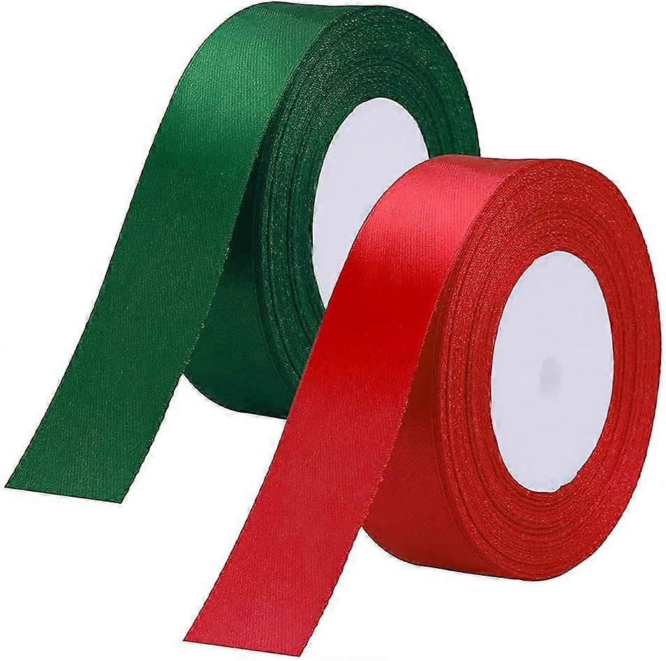 (Y)2 Rolls Christmas Ribbon 1.6 Inch X 25 Yards Red and Forest Green Ribbon Double