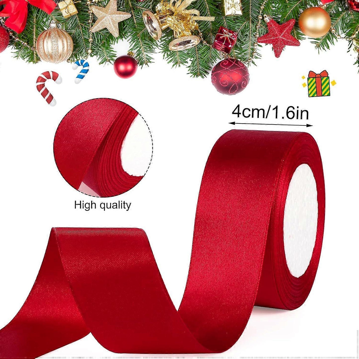 (Y)2 Rolls Christmas Ribbon 1.6 Inch X 25 Yards Red and Forest Green Ribbon Double