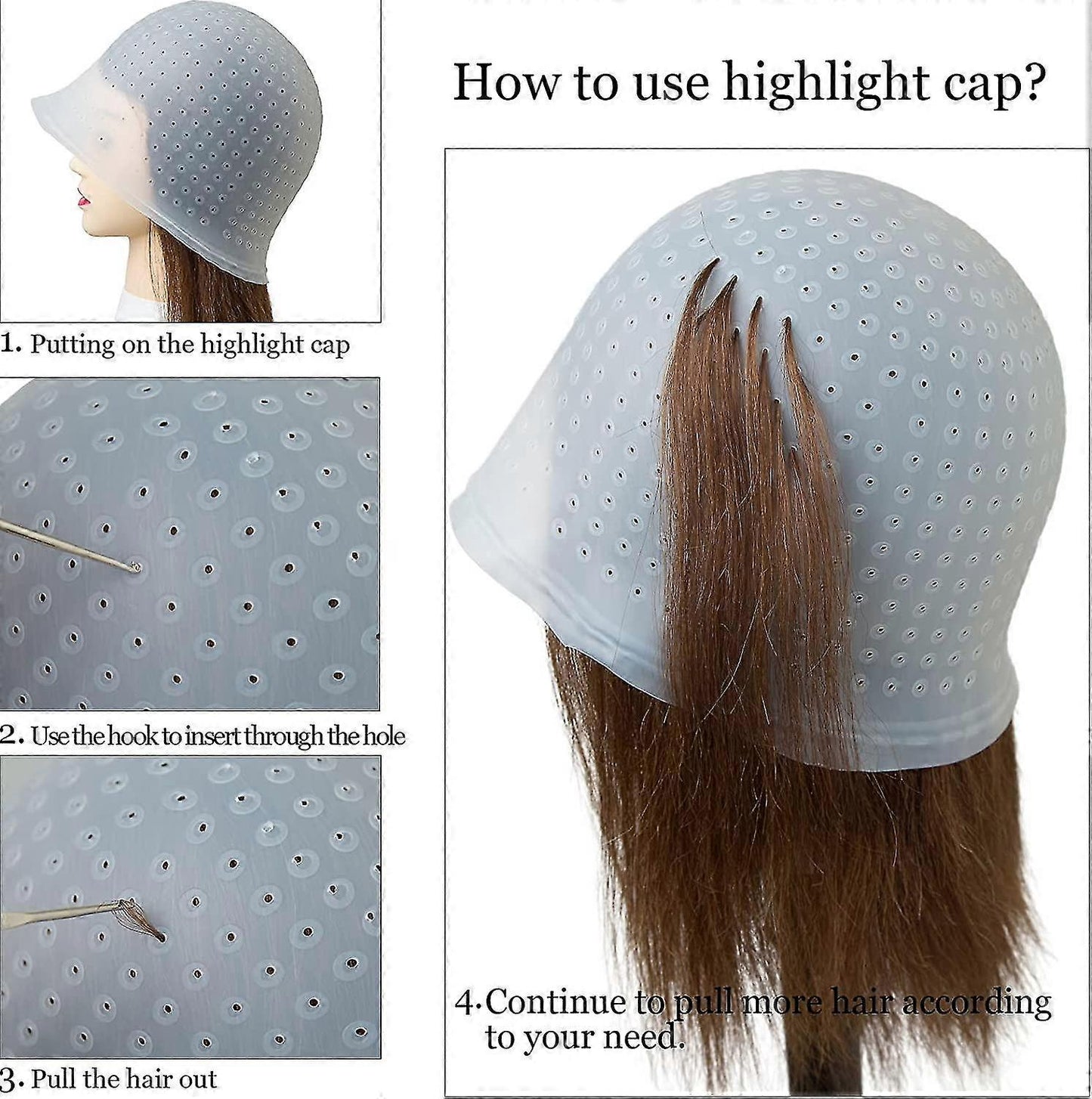 (Y)Silicone Highlighting Cap, Highlighting Cap And Hook, Hair Dye Cap, Hair Frosting Cap, Highlighting Frosting Cap