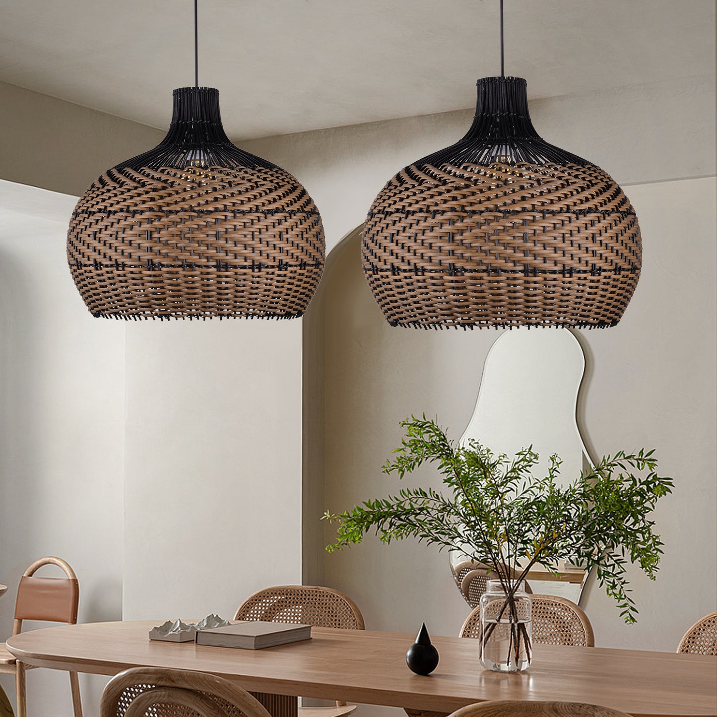 Handmade Black Brown Rattan Pendant Light For Dining Room Living Room