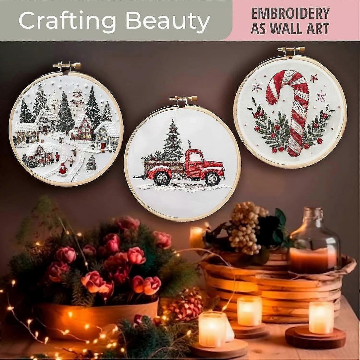 (Y)Christmas Embroidery KIT, Hand DIY Embroidery Stamped Kits for Beginners Adults