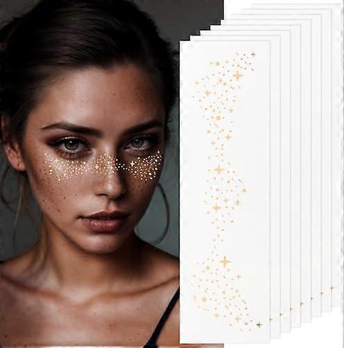 (Y)10pcs Gold Glitter Freckles Face Tattoo, Makeup Patch - Freckle Makeup, Faux Freckles Waterproof Temporary Tattoos