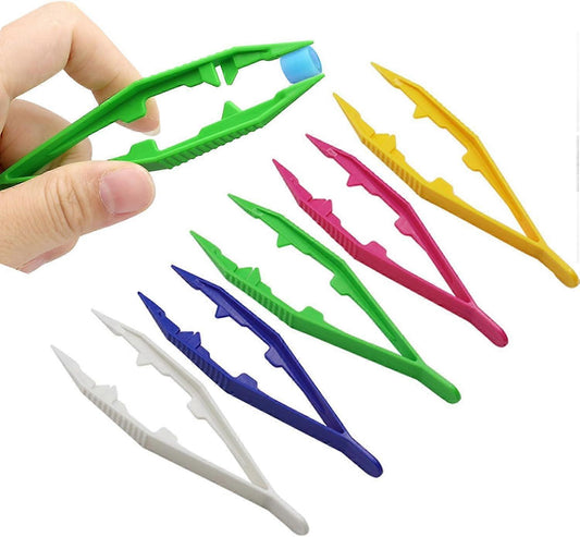 (Y)Plastic Tweezers, 5Pcs Plastic Tweezers for Kids,Craft Tweezers for DIY Craft Jewelry Making Family School Beading Project