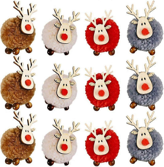 (Y)12Pack Christmas Cute Wool Felt Wooden Elk Antler Pendants Christmas Tree Decorations, Decor