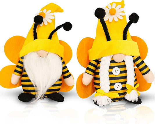 (Y)2PCS Bee Plush Stuffed Gnomes , Summer Gnome Ornaments Kitchen Dwarf Gnomes Decor Gnomes Plushies Toy Doll, for Home