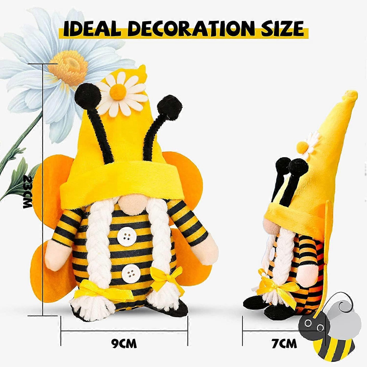 (Y)2PCS Bee Plush Stuffed Gnomes , Summer Gnome Ornaments Kitchen Dwarf Gnomes Decor Gnomes Plushies Toy Doll, for Home